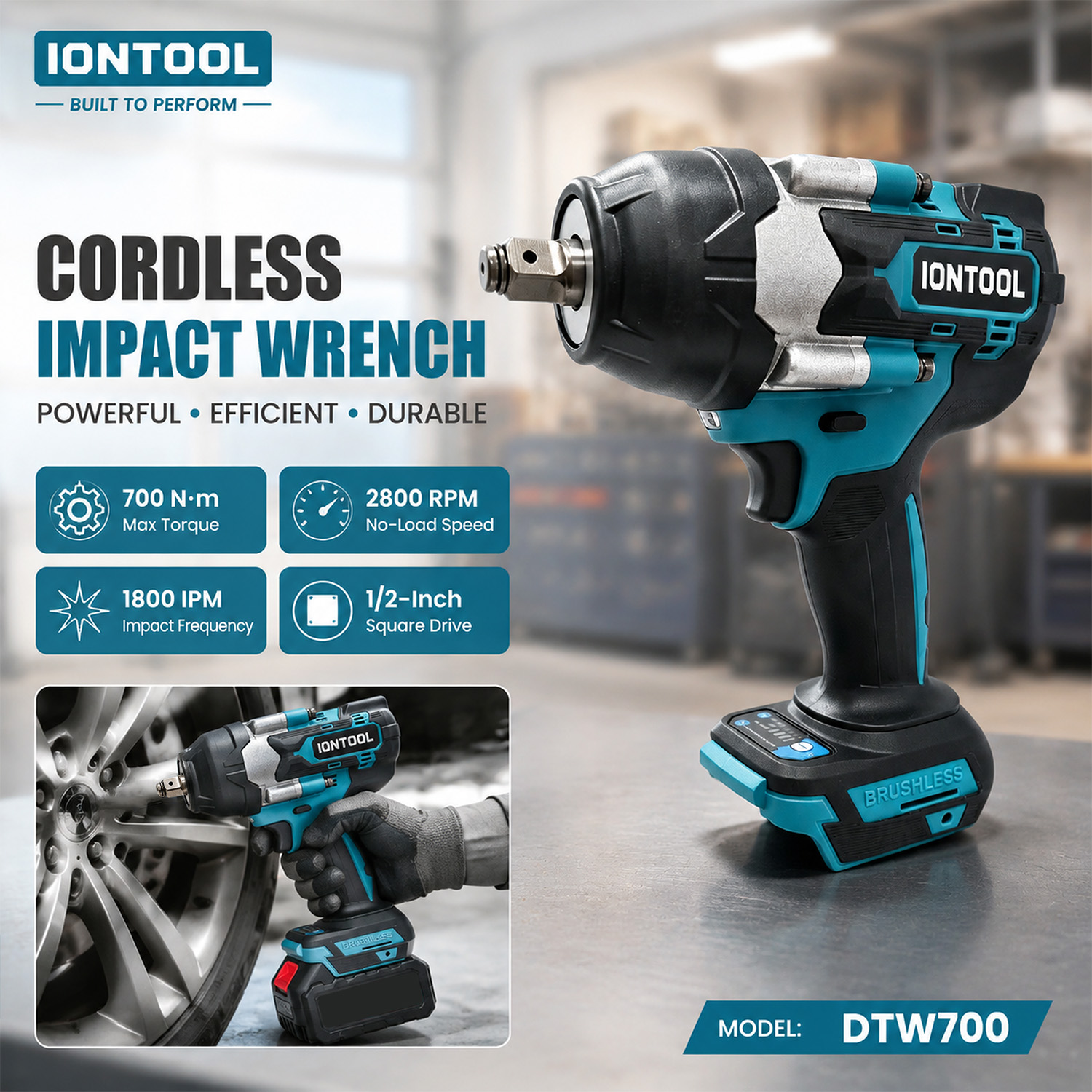 Workshop Tools Engineering - IONTOOL DTW700 Anti-slip Cordless Impact Wrench